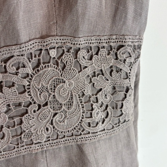 DRESS SZ XL 100% Linen Unlined Hem and Waist Lace Cool Beige Soft Knee Length - Picture 4 of 8